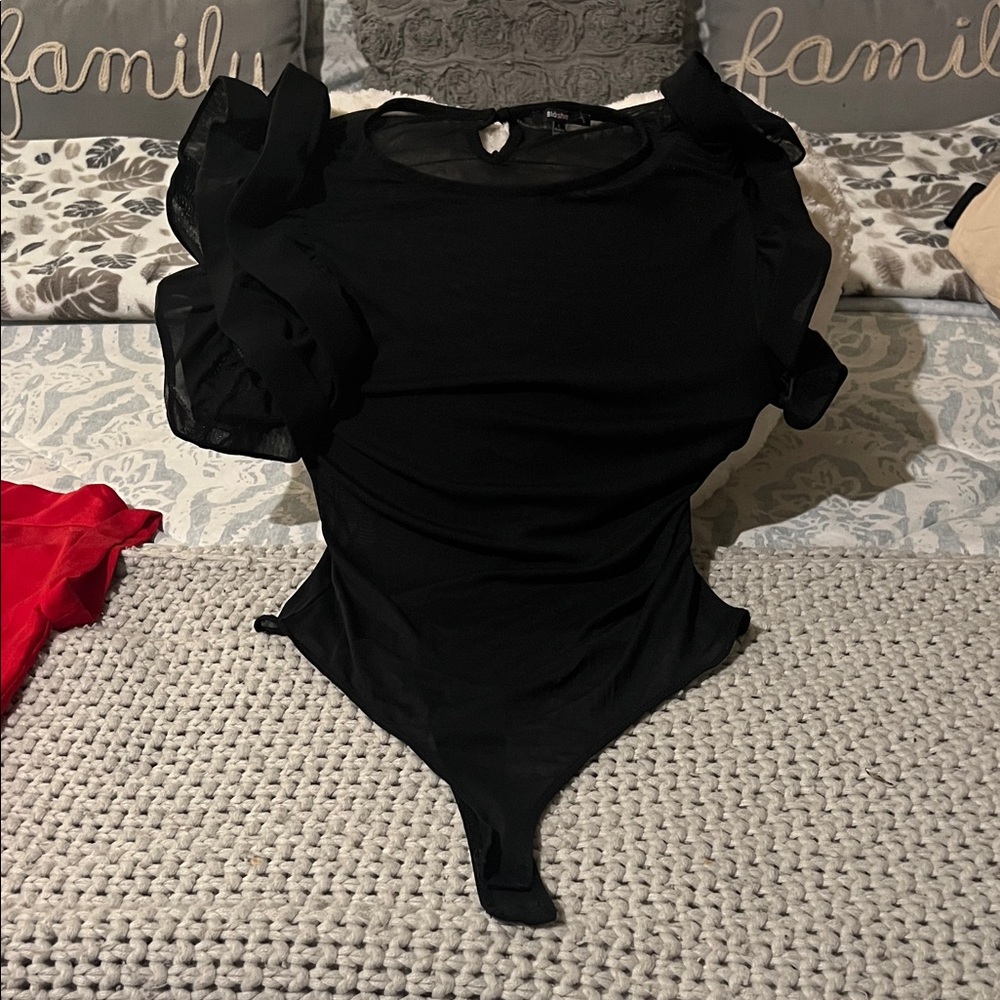 Elegant Black Ruffle Sleeve Bodysuit